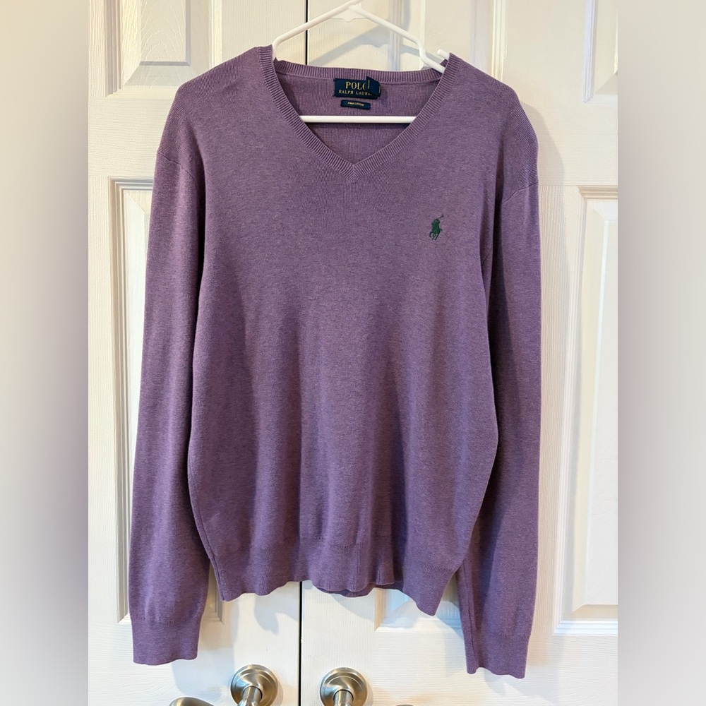 Polo by Ralph Lauren Purple V-Neck 100% Pima Cotton Sweater Size M